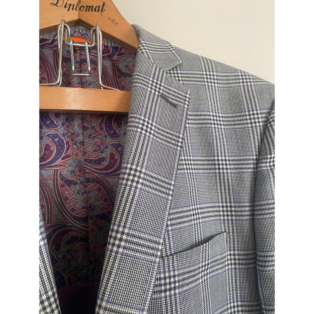 EUC Tallia Silk Wool Blazer Houndstooth Black White Purple Paisley Lined 44R